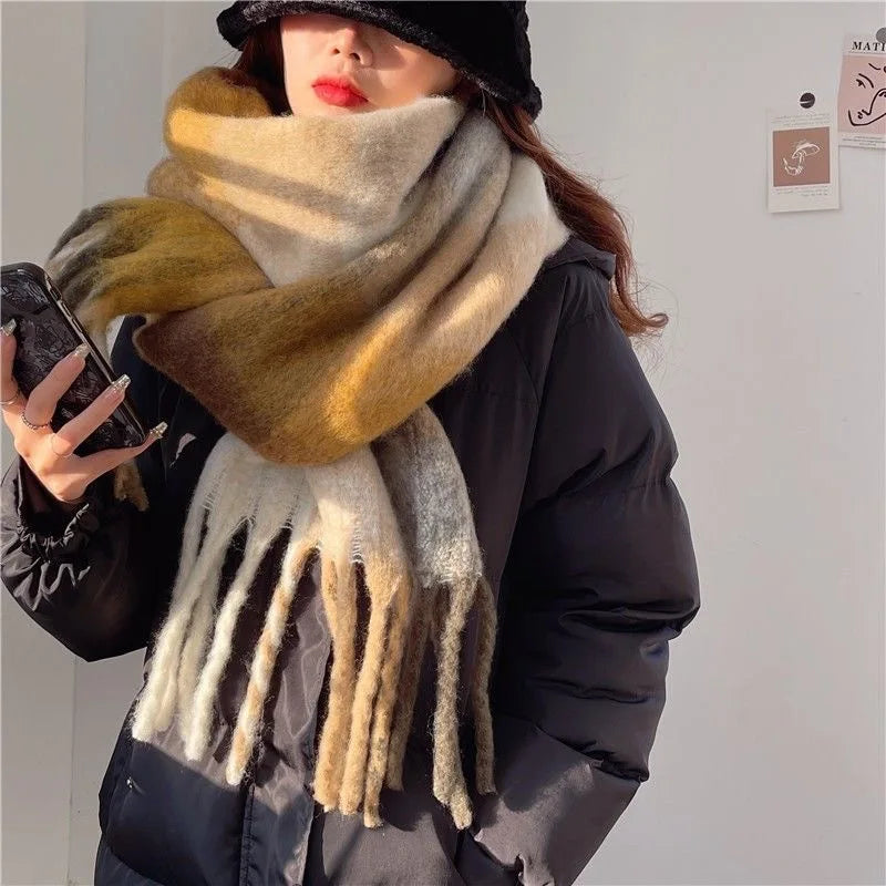 2025 Winter Thick Warm Scarf Women Cashmere Shawl and Wraps Pashmina Neckerchief Bufanda Female Rainbow Hairy Tessel Echarpe New