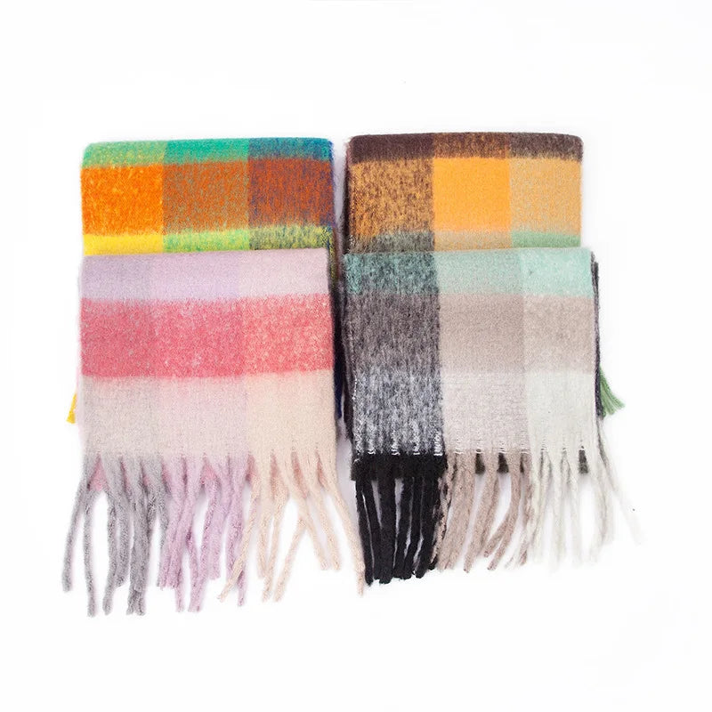 2025 Winter Thick Warm Scarf Women Cashmere Shawl and Wraps Pashmina Neckerchief Bufanda Female Rainbow Hairy Tessel Echarpe New