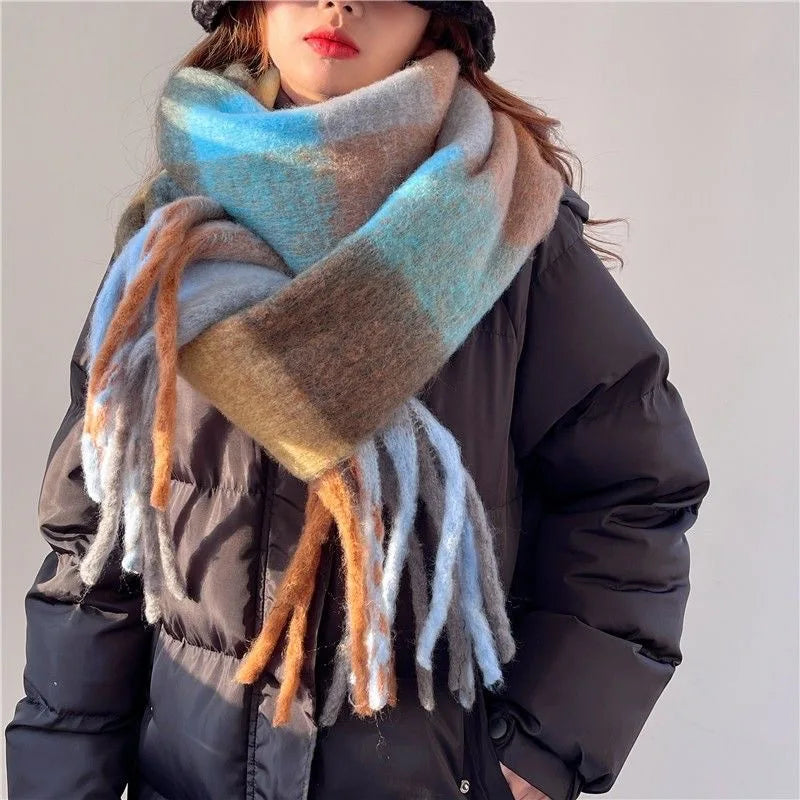 2025 Winter Thick Warm Scarf Women Cashmere Shawl and Wraps Pashmina Neckerchief Bufanda Female Rainbow Hairy Tessel Echarpe New