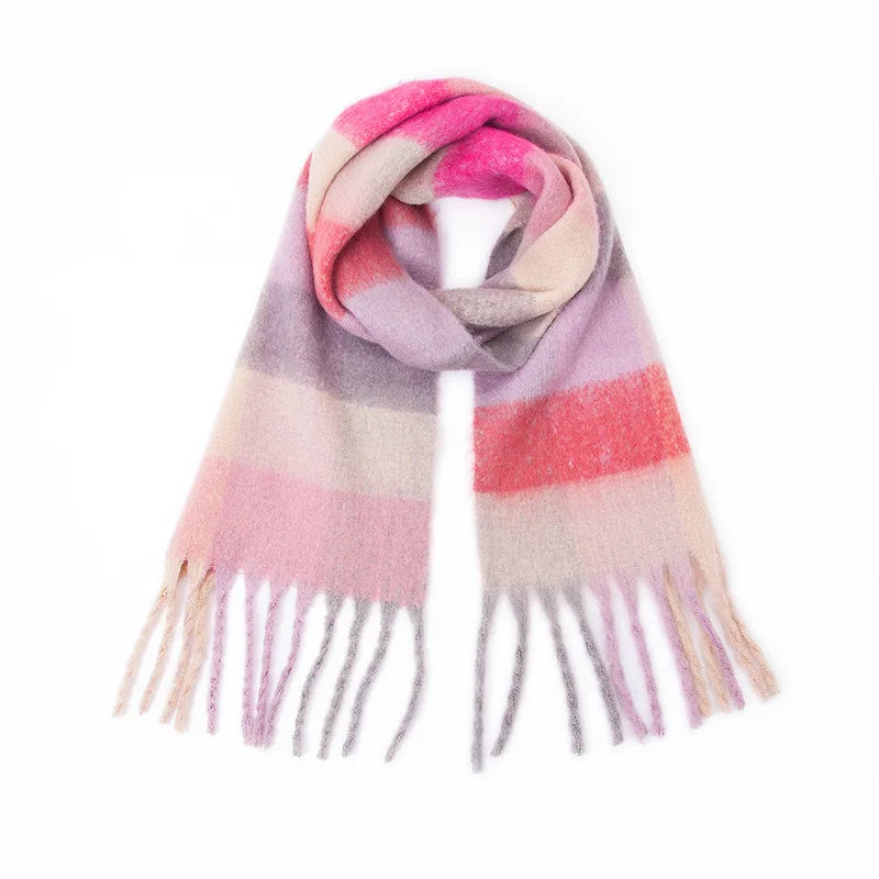 2025 Winter Thick Warm Scarf Women Cashmere Shawl and Wraps Pashmina Neckerchief Bufanda Female Rainbow Hairy Tessel Echarpe New