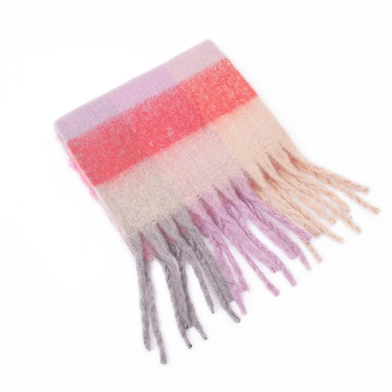 2025 Winter Thick Warm Scarf Women Cashmere Shawl and Wraps Pashmina Neckerchief Bufanda Female Rainbow Hairy Tessel Echarpe New