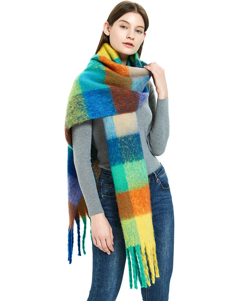 2025 Winter Thick Warm Scarf Women Cashmere Shawl and Wraps Pashmina Neckerchief Bufanda Female Rainbow Hairy Tessel Echarpe New