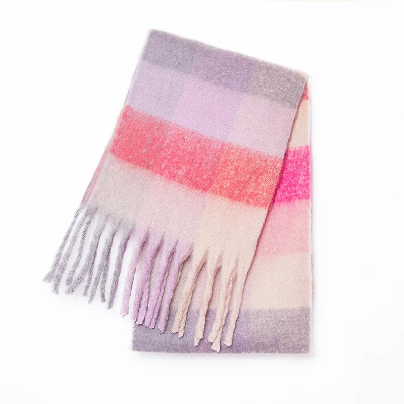 2025 Winter Thick Warm Scarf Women Cashmere Shawl and Wraps Pashmina Neckerchief Bufanda Female Rainbow Hairy Tessel Echarpe New