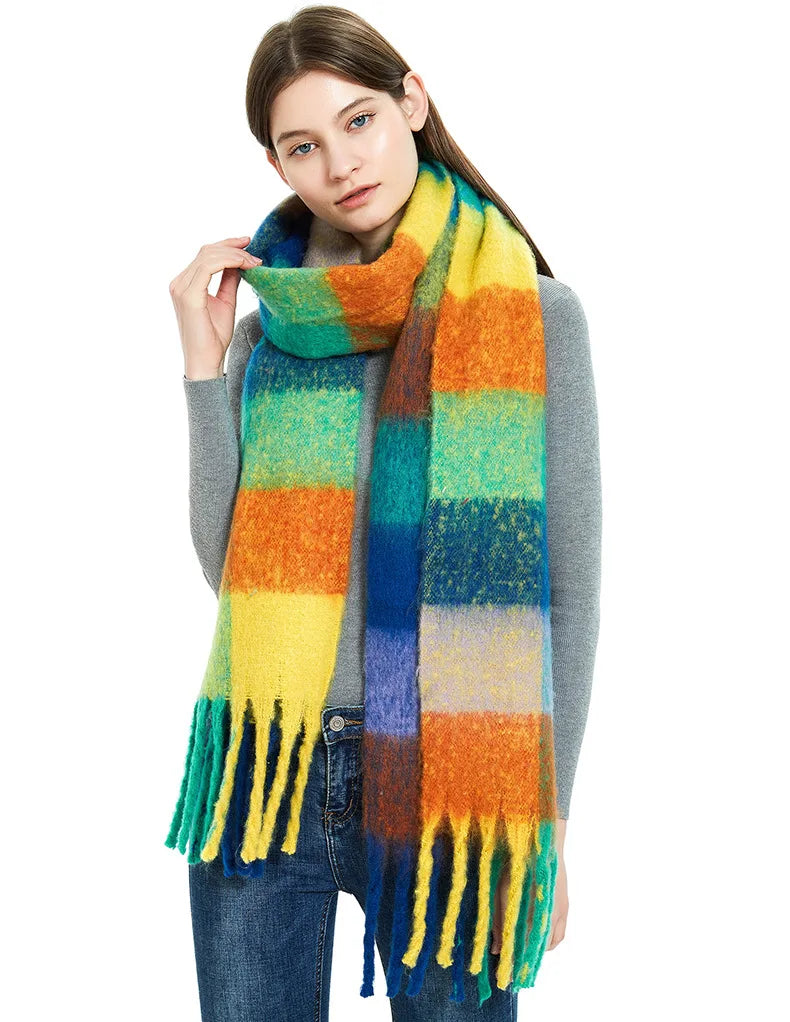 2025 Winter Thick Warm Scarf Women Cashmere Shawl and Wraps Pashmina Neckerchief Bufanda Female Rainbow Hairy Tessel Echarpe New