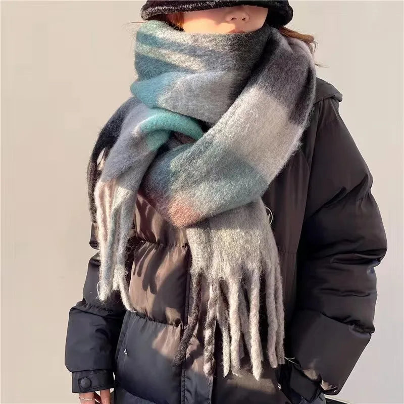 2025 Winter Thick Warm Scarf Women Cashmere Shawl and Wraps Pashmina Neckerchief Bufanda Female Rainbow Hairy Tessel Echarpe New