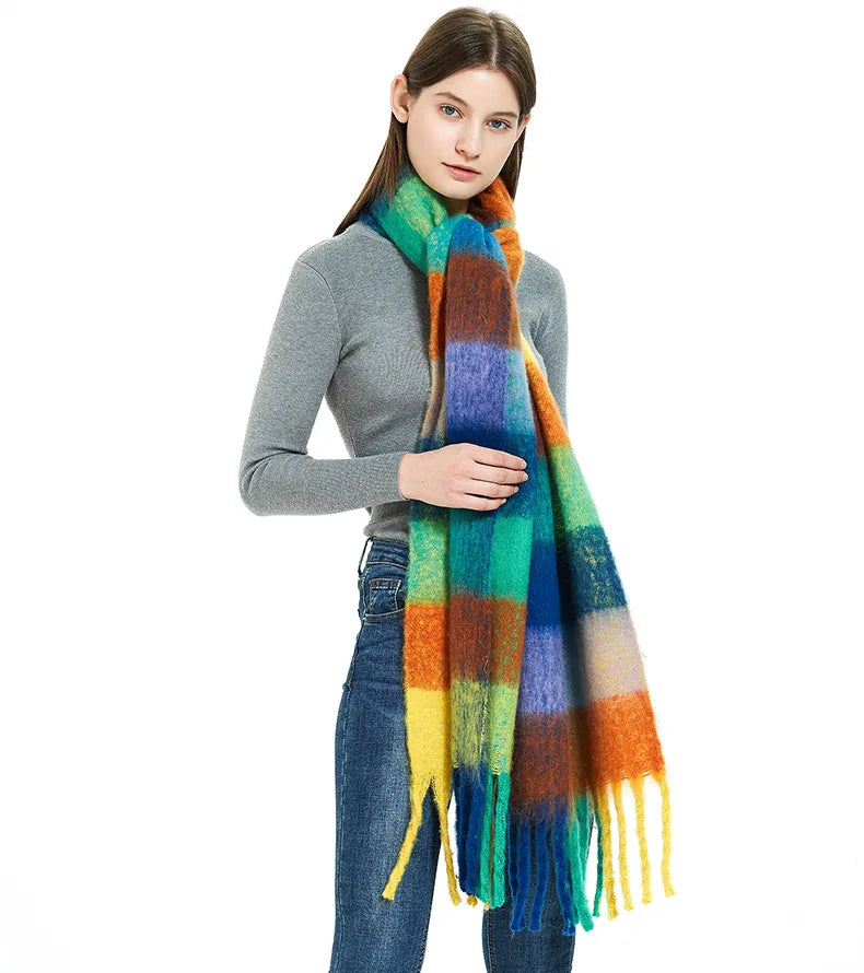 2025 Winter Thick Warm Scarf Women Cashmere Shawl and Wraps Pashmina Neckerchief Bufanda Female Rainbow Hairy Tessel Echarpe New