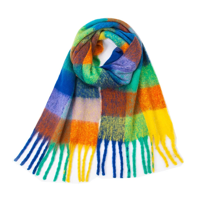 2025 Winter Thick Warm Scarf Women Cashmere Shawl and Wraps Pashmina Neckerchief Bufanda Female Rainbow Hairy Tessel Echarpe New